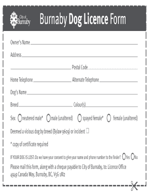 Burnaby Dog Licence Form