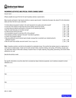 Hazardous Activities and Special Events Charge Survey