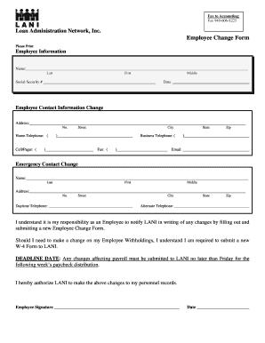 Loan Administration Network Employee Change Form