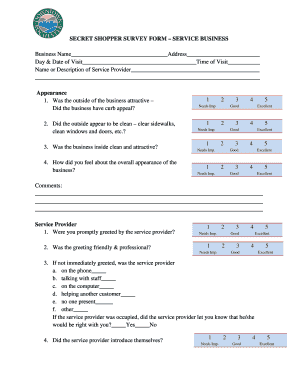 Secret Shopper Survey Form