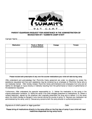 Parent Request for Medication Assistance