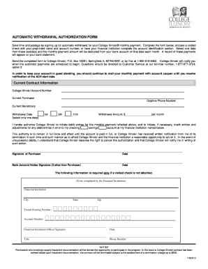 Automatic Withdrawal Authorization Form