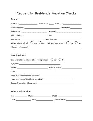 Request for Residential Vacation Checks