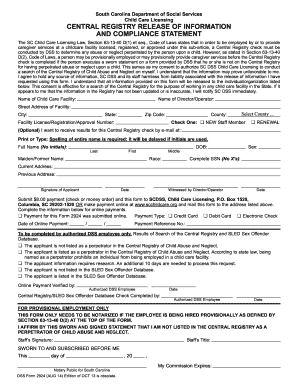 South Carolina Central Registry Release Form