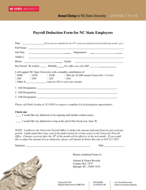 Payroll Deduction Form for NC State Employees