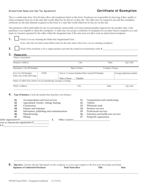 Streamlined Sales and Use Tax Agreement Certificate of Exemption