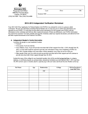 2012–2013 Independent Verification Worksheet
