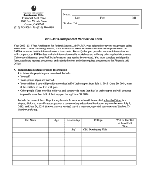 2013-2014 Independent Verification Form