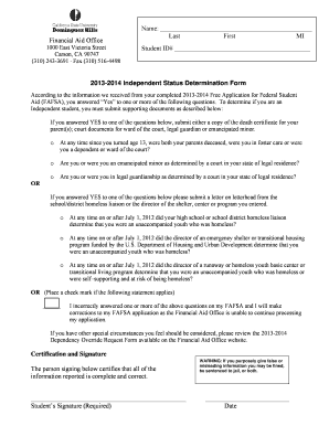 2013-2014 Independent Status Determination Form