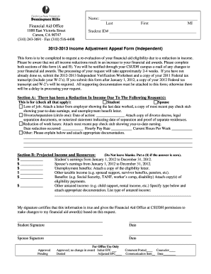 2012-2013 Income Adjustment Appeal Form (Independent)
