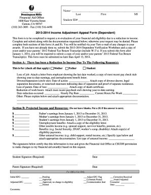 2013-2014 Income Adjustment Appeal Form (Dependent)