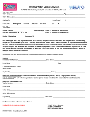 PBS KIDS Writers Contest Entry Form