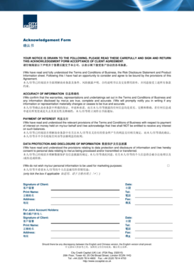 Acknowledgement Form for Client Agreement