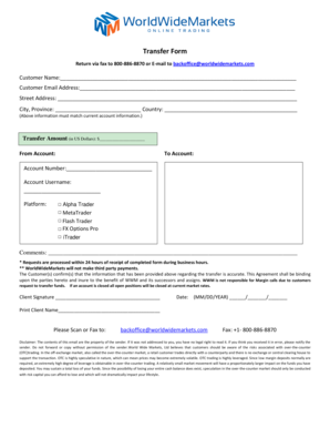 WorldWideMarkets Account Transfer Form