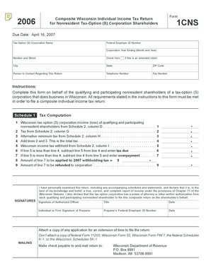 Wisconsin Nonresident S Corporation Tax Return