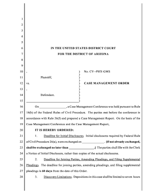 US Federal Case Management Order