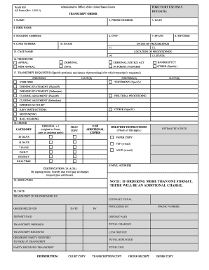 US Federal Transcript Order Form