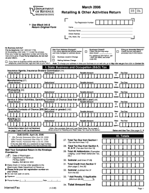 Washington State Business and Occupation Tax Return