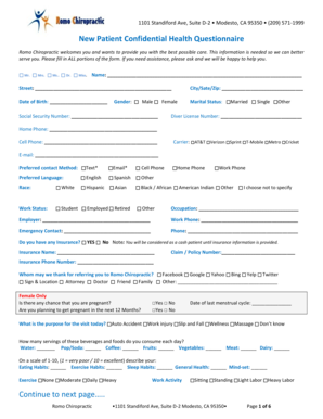 New Patient Confidential Health Questionnaire