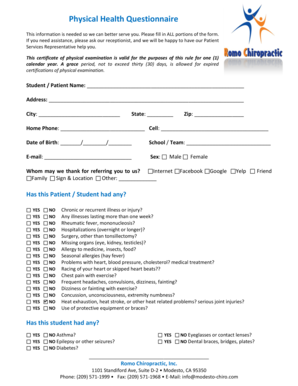 Student Physical Health Questionnaire
