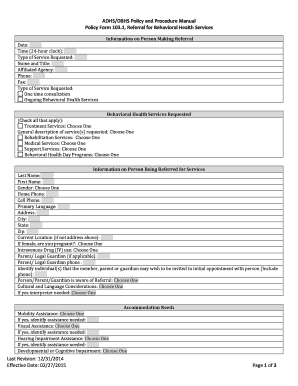 ADHS Policy Form 103.1 Referral for Behavioral Health Services