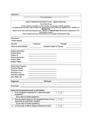 Prior Authorization Form for Brand Name Drugs