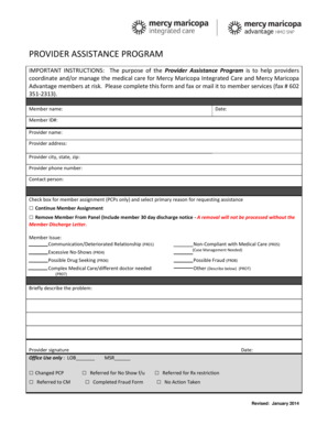 Provider Assistance Program Form