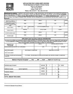 Florida Birth Record Application