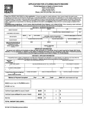 Florida Death Record Application