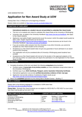 University of Wollongong Non Award Study Application