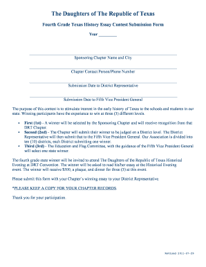 Fourth Grade Texas History Essay Contest Submission Form