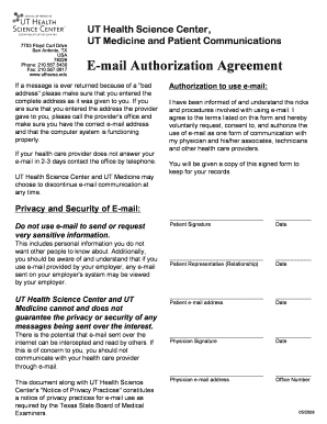 UT Health Science Center Email Authorization Agreement