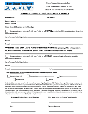 Authorization to Obtain/Release Medical Records