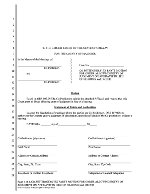 Co-Petitioners Ex Parte Motion for Order Allowing Entry of Judgment