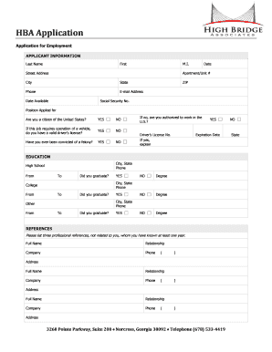 HBA Application for Employment