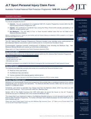 JLT Sport Personal Injury Claim Form