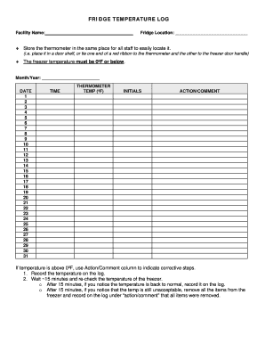 Fridge Temperature Log Form