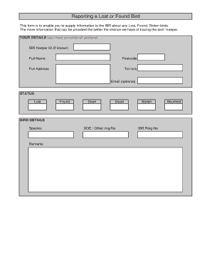 Lost or Found Bird Report Form