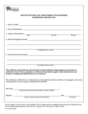 Motion Picture Video Production Business Exemption Certificate