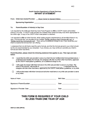 South Carolina Infant Formula Consent Form