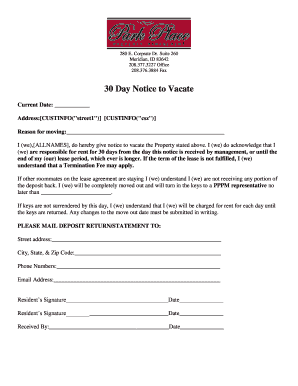 30 Day Notice to Vacate Form