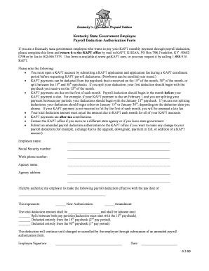 Kentucky KAPT Payroll Deduction Authorization Form