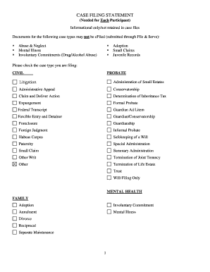 South Dakota Case Filing Statement