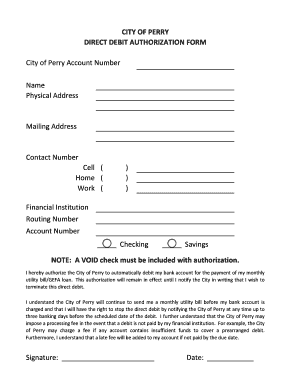 City of Perry Direct Debit Authorization Form