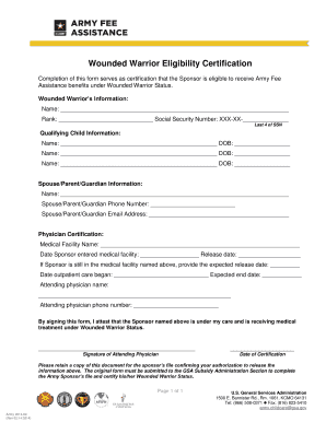 Army Fee Assistance Application for Wounded Warriors