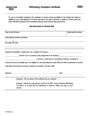Arizona Form Withholding Exemption Certificate