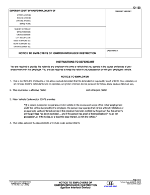 Notice to Employers of Ignition Interlock Restriction