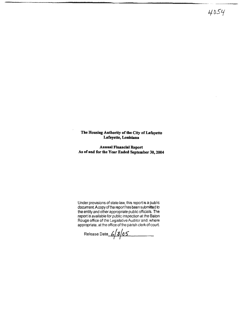 Fillable Online lla state la Housing Authority of Lafayette 04400824