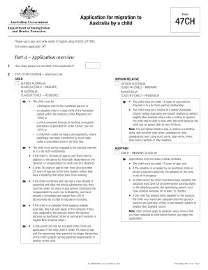 Australia Child Migration Form 47CH