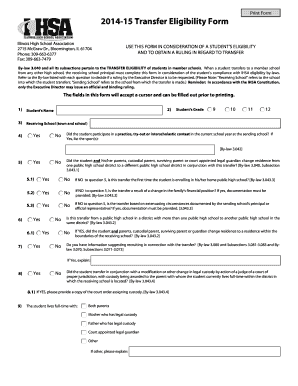 Illinois High School Transfer Eligibility Form